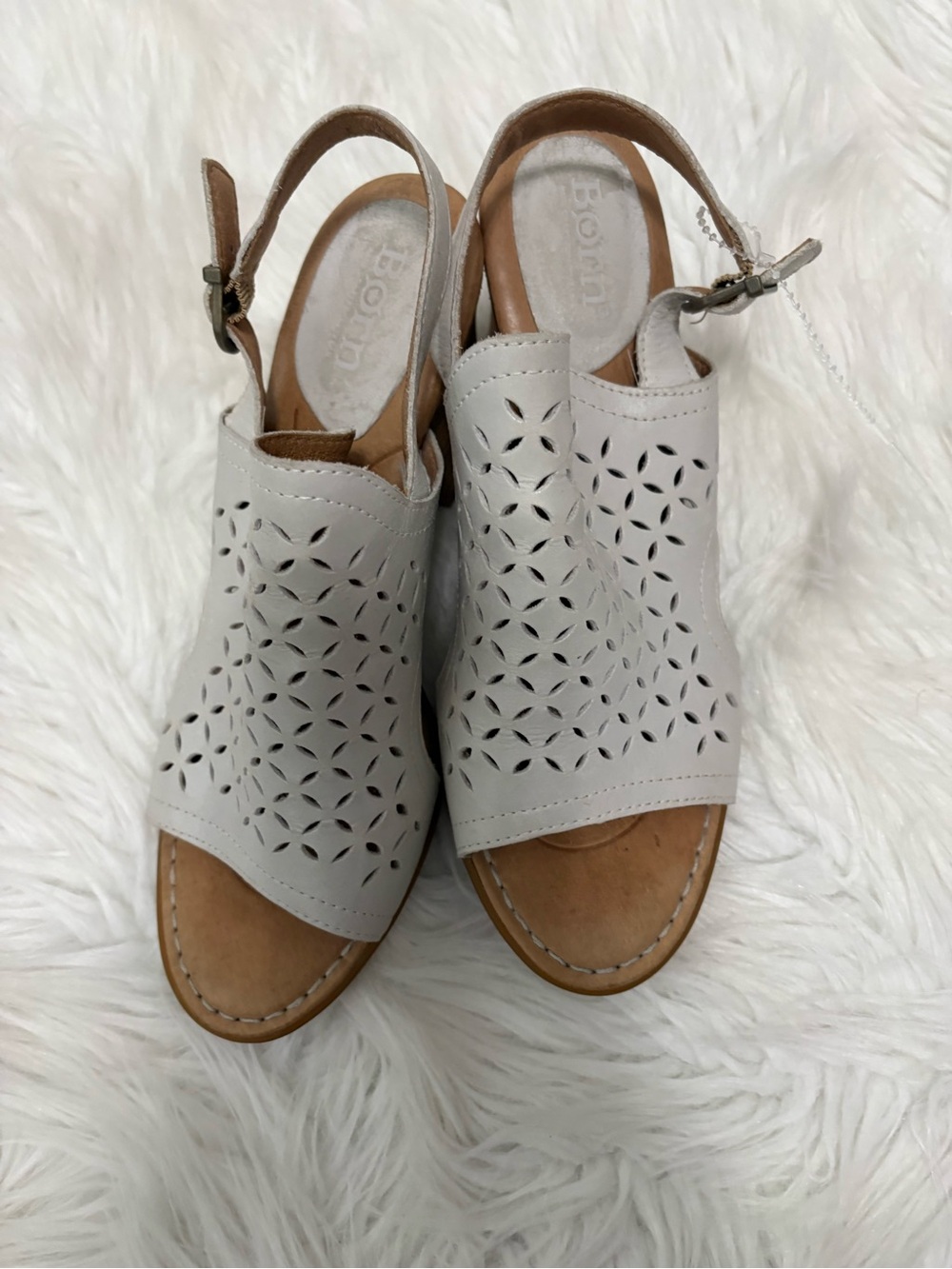 Born Stella Light Gray Leather Perforated Slingback Sandal
